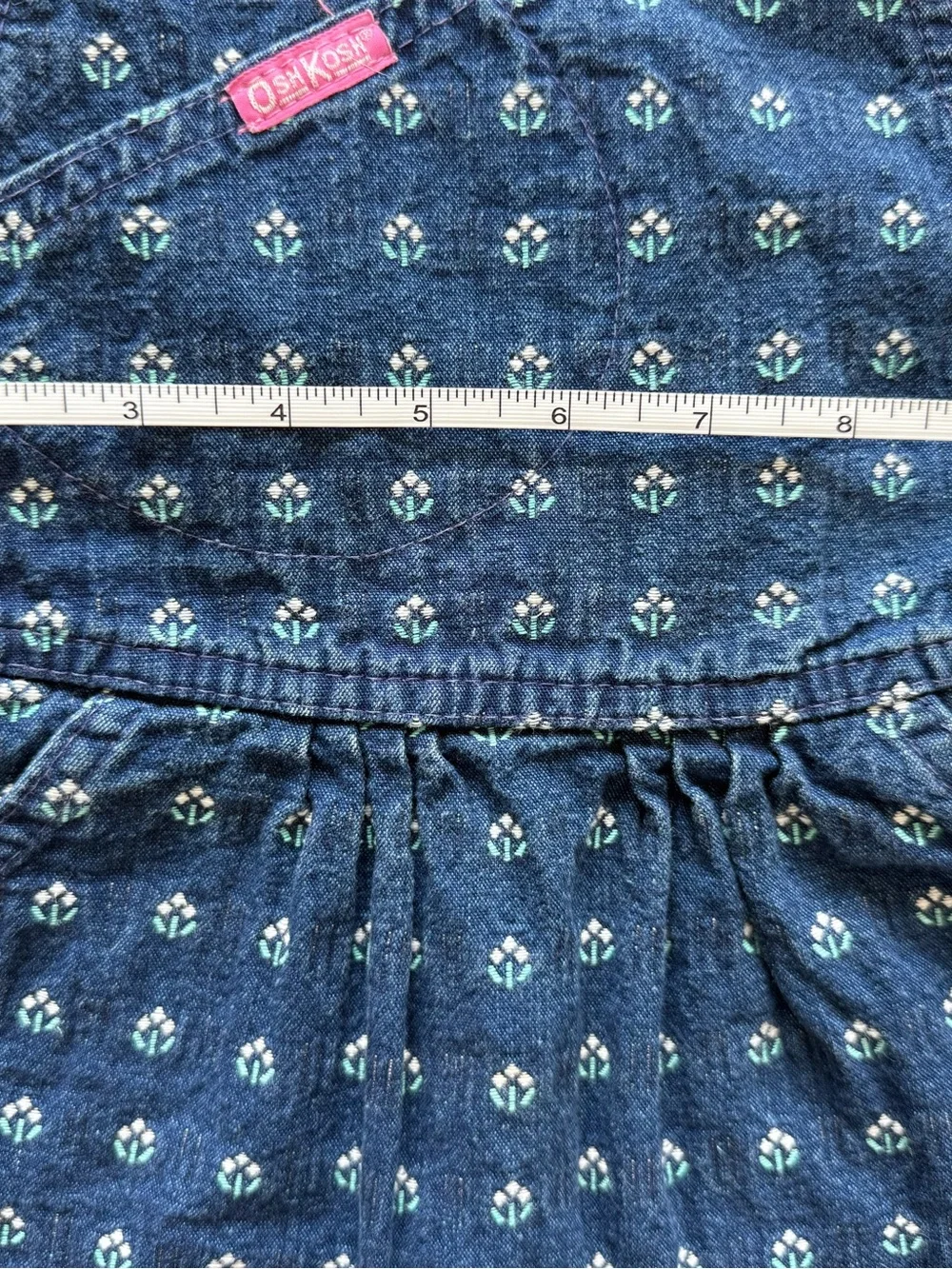 Vintage Oshkosh pinafore floral denim overalls jumper size 2
